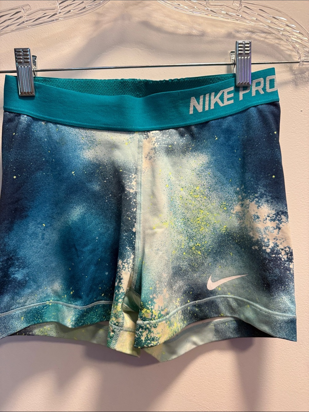 Nike Pro Galaxy-Print Compression Shorts - Teal Waistband